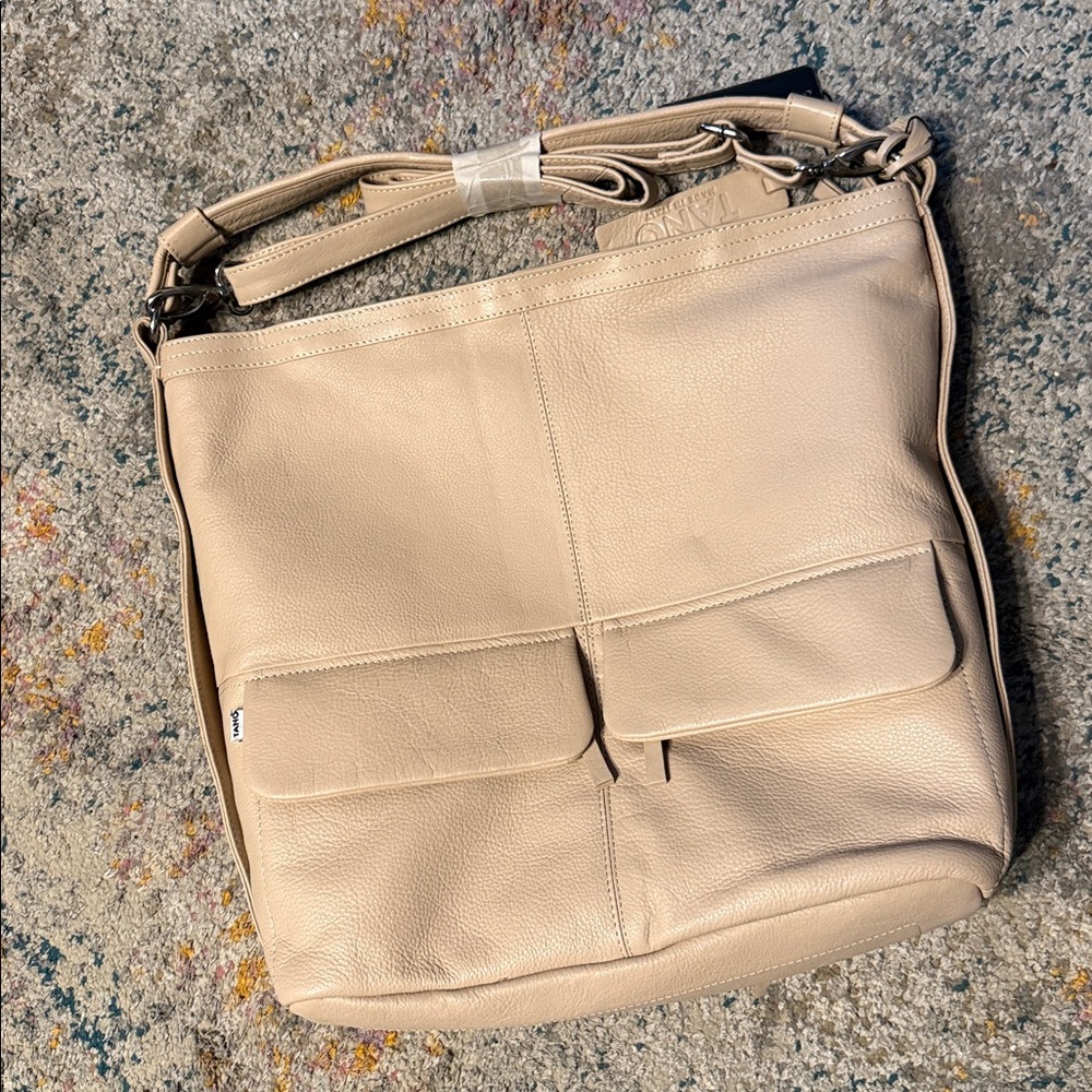 NWT TANO Pebbled Leather Extra Large Crossbody Tote Hobo Bag